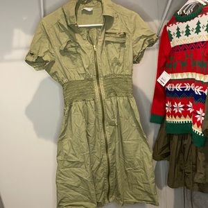 Army Green Zip Up Dress